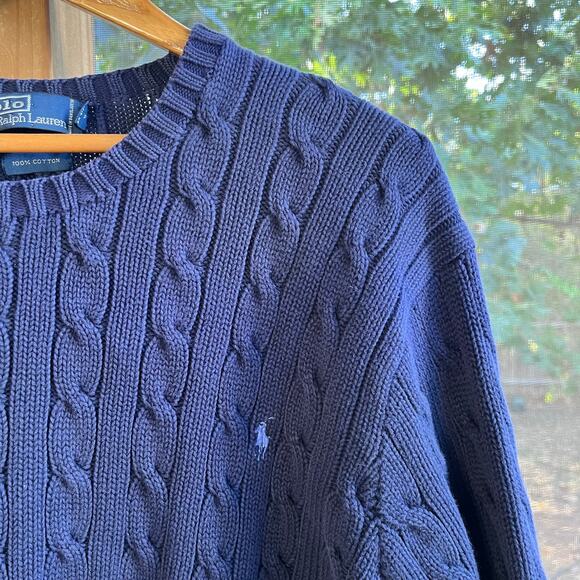 Ralph Lauren Polo Men's Vintage Blue Cable Knit Pullover Sweater Size XL - Picture 3 of 6